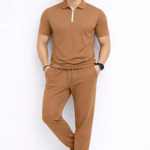 men's brown slim fit track suit set
