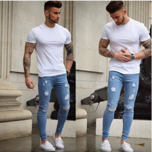 men slim fit ripped denim jeans white